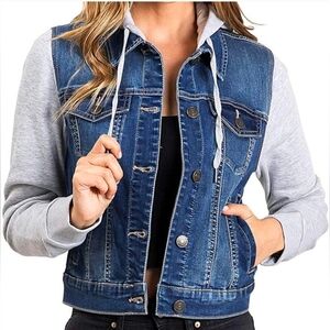 Wax Jeans Cropped Hoodie Denim Jacket Womens Sz Large